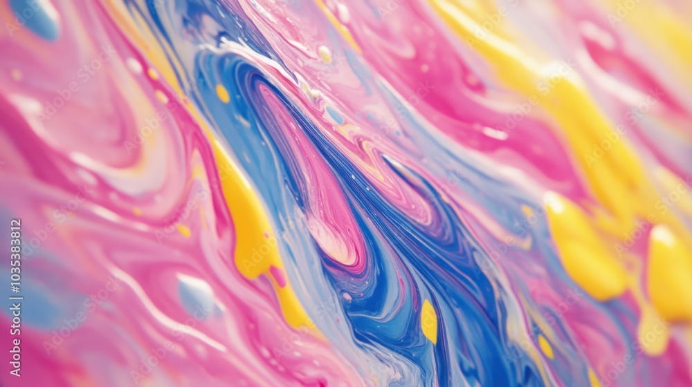 Naklejka premium Swirling paint patterns with vivid colors, forming a marbled abstract texture, energetic and fluid