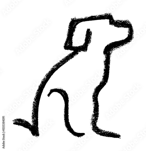 Dog Sitting Icon Crayon Chalk Drawing Vector