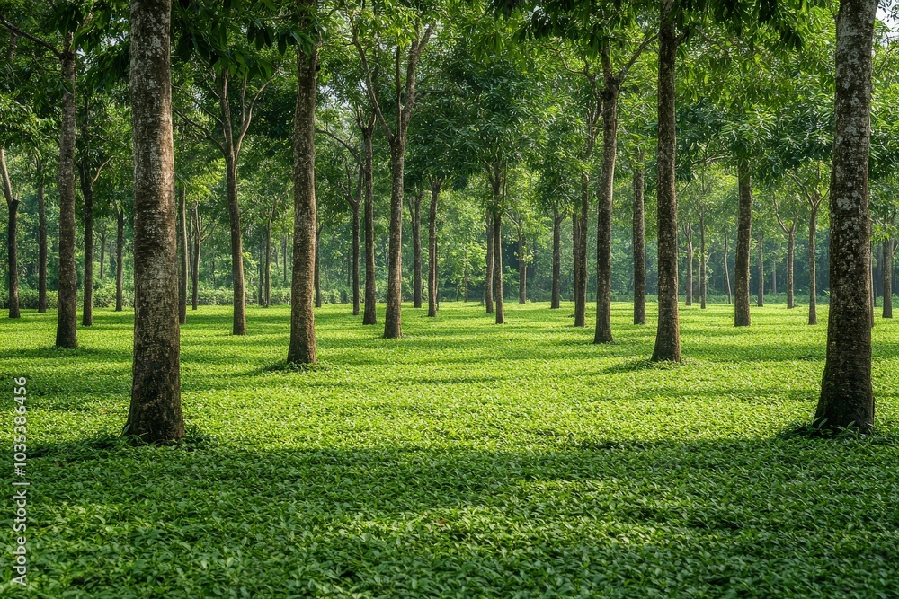 Obraz premium Teak Tree on Grass in Tropical Forest Environment: Nature and Landscapes