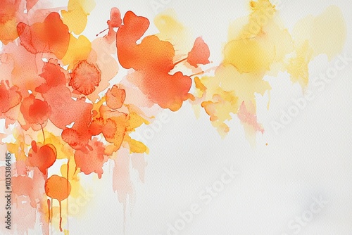 Colorful watercolor splash with orange and yellow tones on a white background. photo