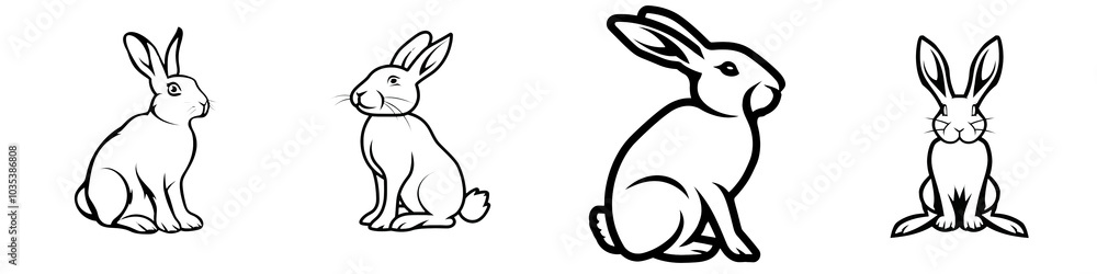 Cute cartoon rabbits in various poses on a white isolated background. Cute cartoon rabbits in various poses on a white isolated background.