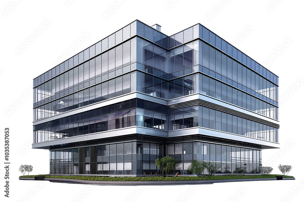 Fototapeta premium Modern Business Building Isolated on Transparent Background for Use in Presentations, Websites, and Advertising Materials