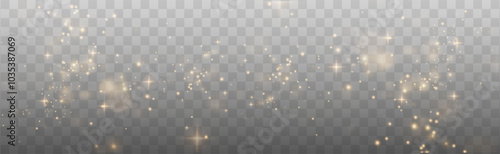 Christmas background. Powder dust light PNG. Magic shining gold dust. Fine, shiny dust bokeh particles fall off slightly. Fantastic shimmer effect. Vector illustrator.