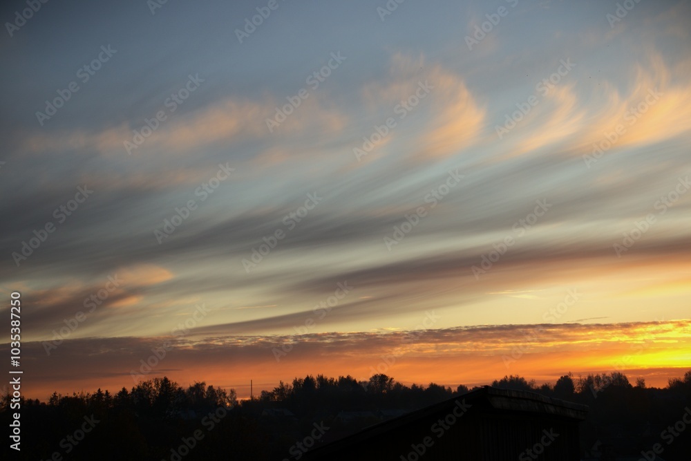Fototapeta premium beatiful sunset cloud sky gold blue