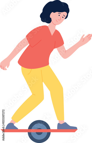 Hoverboard monowheel rider. Woman on modern urban transport