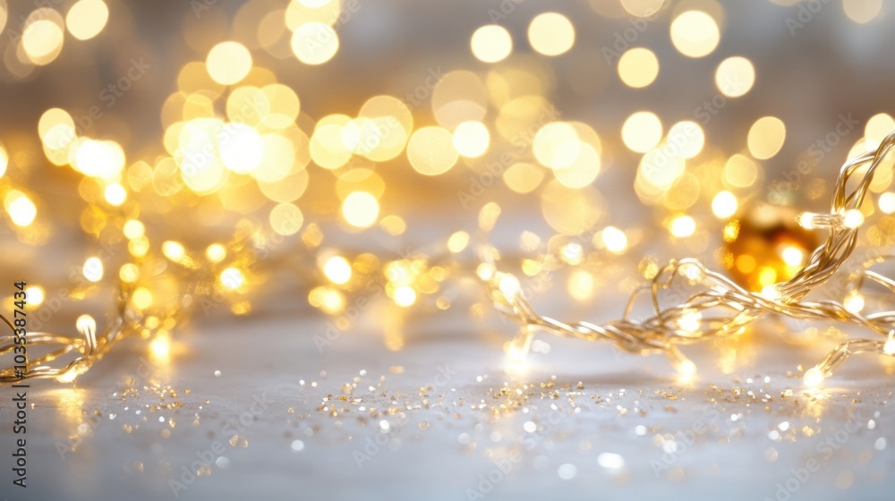 Festive bokeh effect with warm white and gold Christmas lights, creating a soft sparkle on a white background Festive bokeh effect with warm white and gold Christmas lights, creating a soft sparkle on a white background