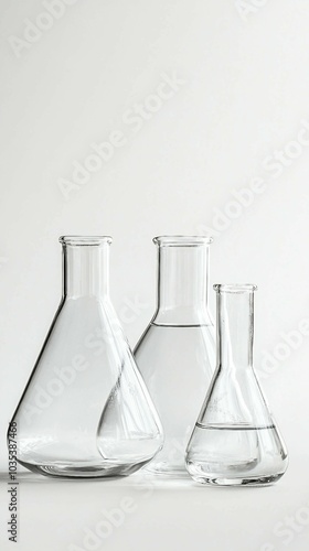 Three Clear Glass Beakers on a White Background