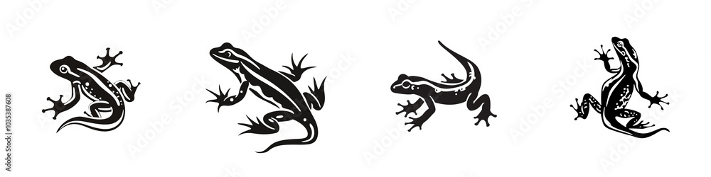 Set of lizard silhouettes in various poses, perfect for designs and illustrations. Set of lizard silhouettes in various poses, perfect for designs and illustrations.