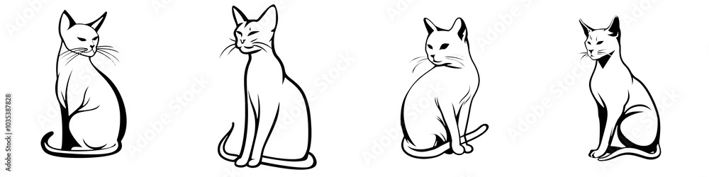 Stylized cat silhouette on a white background, perfect for various design projects. Stylized cat silhouette on a white background, perfect for various design projects.