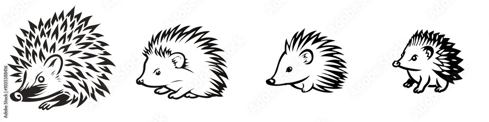 Two cute hedgehogs in various poses on a white background, showcasing their spiky fur and adorable features. Two cute hedgehogs in various poses on a white background, showcasing their spiky fur and adorable features.