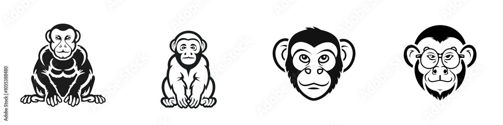 Various cartoon monkeys in different poses against a white isolated background. Various cartoon monkeys in different poses against a white isolated background.