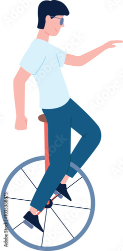 Urban monowheel transport. Man drive unicycle color icon