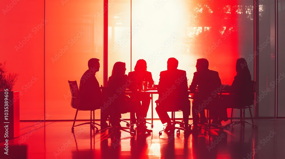 A high-resolution, photorealistic image of business people sitting around a table in an office meeting room with a white background A high-resolution, photorealistic image of business people sitting around a table in an office meeting room with a white background