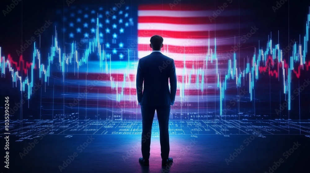 A businessman standing in front of a digital trading platform, economic growth, stock market chart, United States finance and economy. investment trends global challenges and opportunities.
A businessman standing in front of a digital trading platform, economic growth, stock market chart, United States finance and economy. investment trends global challenges and opportunities.