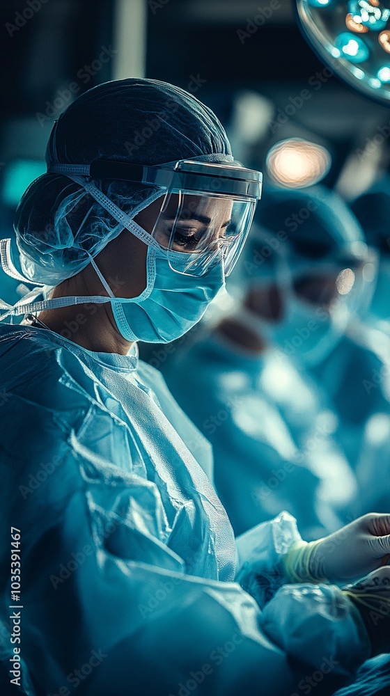 Doctors and nurses assisting a patient in an advanced intensive care unit Stock Photo with side copy space Doctors and nurses assisting a patient in an advanced intensive care unit Stock Photo with side copy space