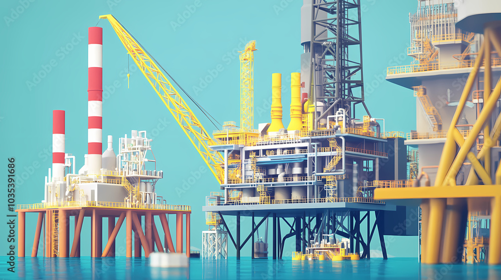 A horizontal banner with units for the oil industry. A 3D illustration of an architecture building based on imagination A horizontal banner with units for the oil industry. A 3D illustration of an architecture building based on imagination