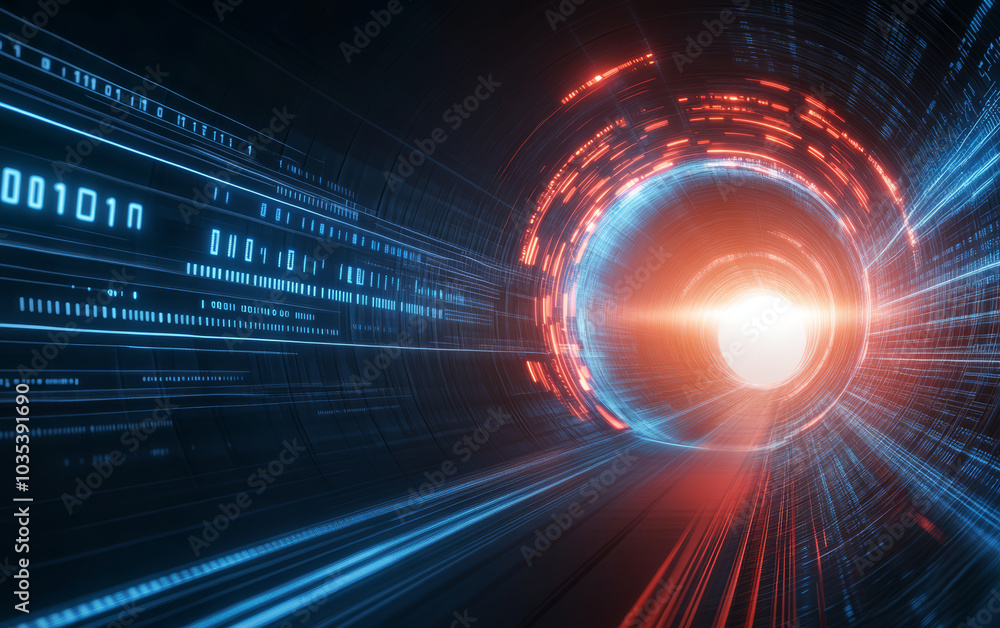 Fototapeta premium The background of future technology made up of particle elements and rays