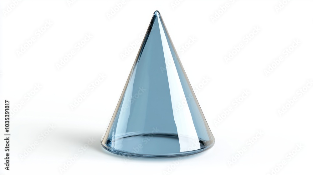 Glass cone, smooth and reflective, standing on its base, isolated on white background Glass cone, smooth and reflective, standing on its base, isolated on white background