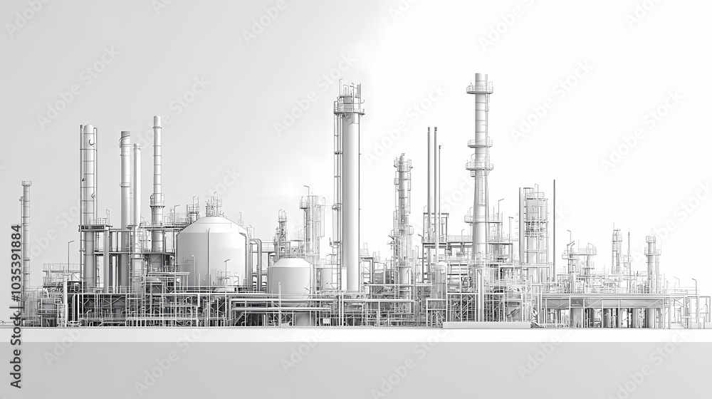 A horizontal banner with units for the oil industry. A 3D illustration of an architecture building based on imagination A horizontal banner with units for the oil industry. A 3D illustration of an architecture building based on imagination