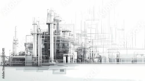 A horizontal banner with units for the oil industry. A 3D illustration of an architecture building based on imagination