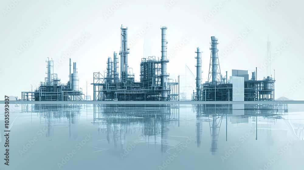 A horizontal banner with units for the oil industry. A 3D illustration of an architecture building based on imagination A horizontal banner with units for the oil industry. A 3D illustration of an architecture building based on imagination