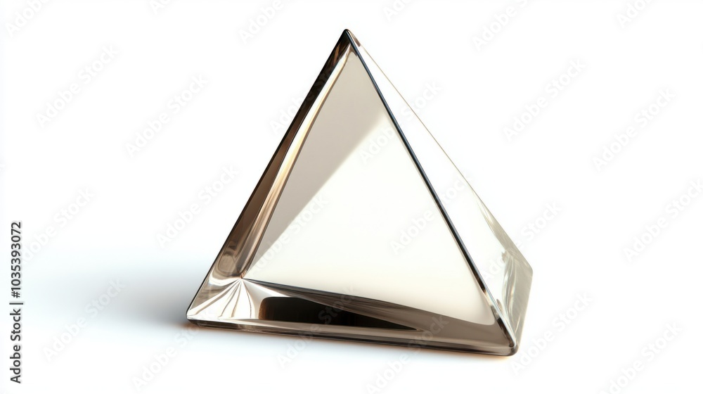 Glass triangle with sharp, clean edges, standing upright, isolated on white background Glass triangle with sharp, clean edges, standing upright, isolated on white background