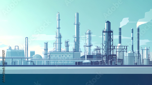 A horizontal banner with units for the oil industry. A 3D illustration of an architecture building based on imagination