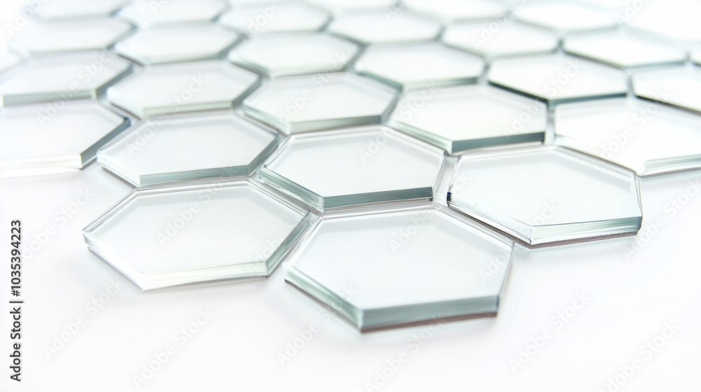 Obraz premium Thin glass hexagon tile, clear and reflective, isolated on white background