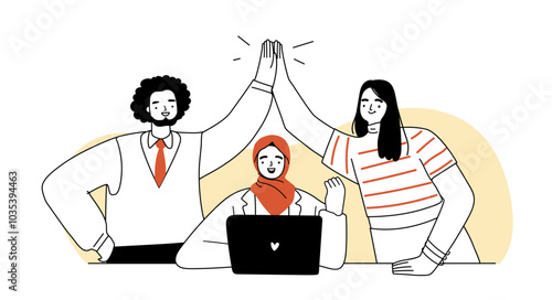 Diverse team meeting  doodle concept isolated