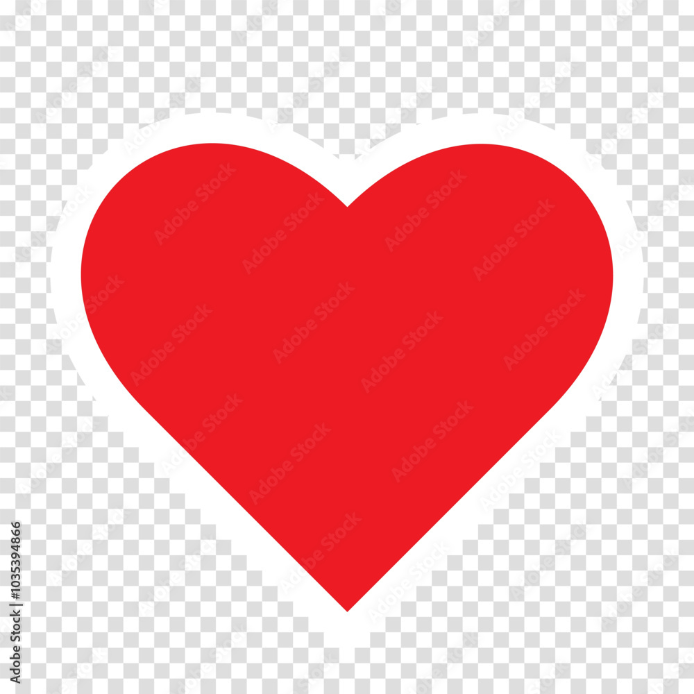 A red heart sticker on a transparent mold on. The contours of a red heart. The concept of February 14th. Vector EPS 10.