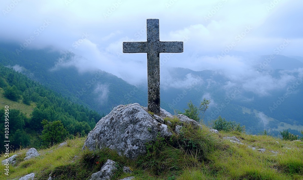 Cross on top of rock, Generative AI Cross on top of rock, Generative AI