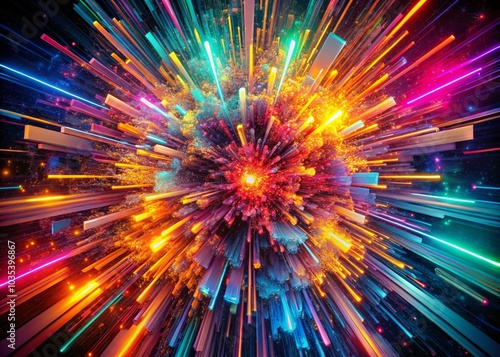 Fractal Neon Explosion: Glitch Art Illustration for Digital Backgrounds and Designs