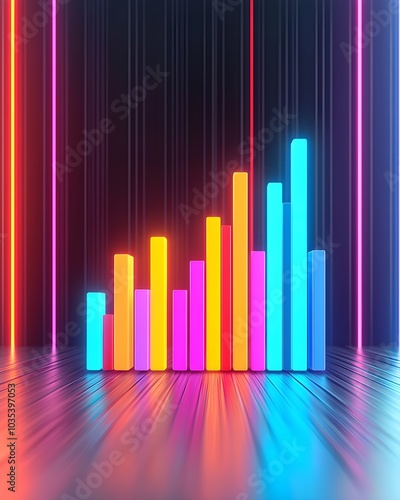 Wallpaper Mural Vibrant 3D bar graph with neon lights and reflections Torontodigital.ca