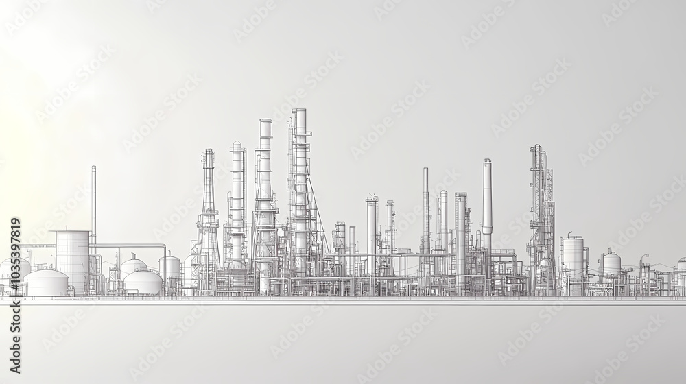 A horizontal banner with units for the oil industry. A 3D illustration of an architecture building based on imagination A horizontal banner with units for the oil industry. A 3D illustration of an architecture building based on imagination