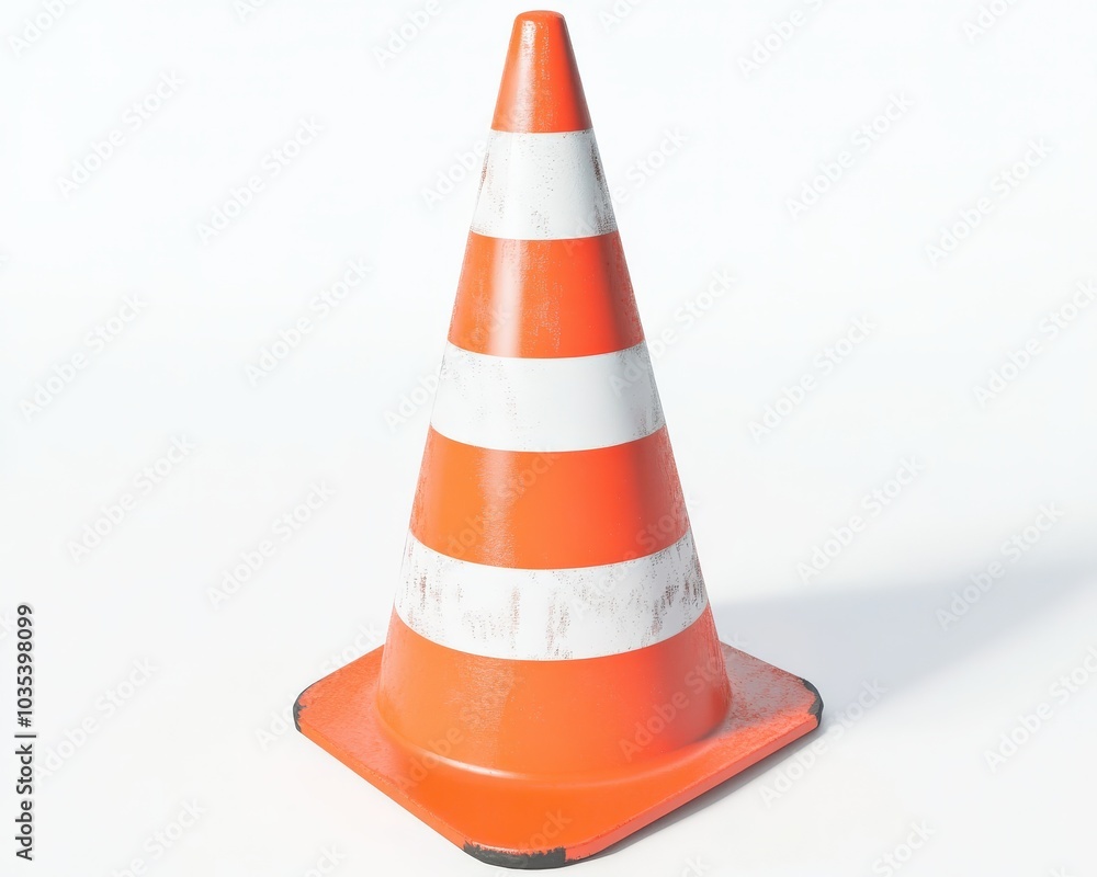 Traffic Cone Isolated on White Background. 3D Rendering for Construction Safety Sign