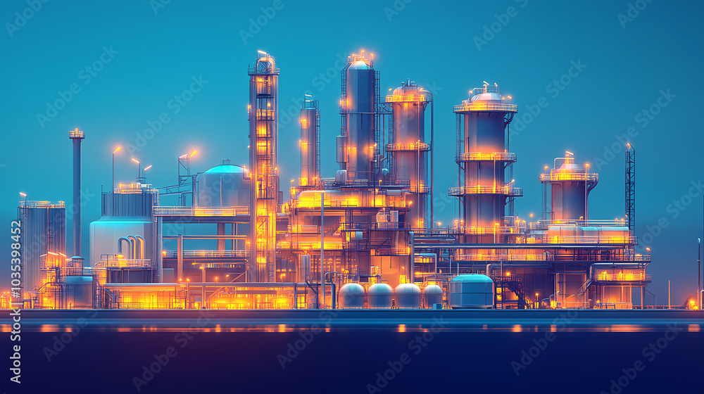 Obraz premium A horizontal banner with units for the oil industry. A 3D illustration of an architecture building based on imagination