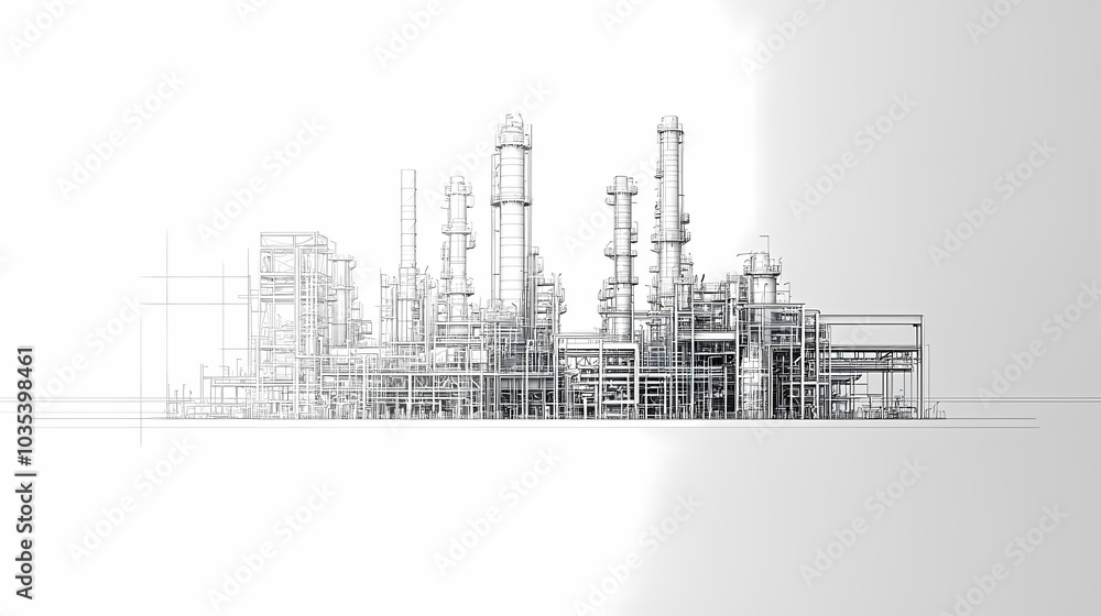 A horizontal banner with units for the oil industry. A 3D illustration of an architecture building based on imagination A horizontal banner with units for the oil industry. A 3D illustration of an architecture building based on imagination
