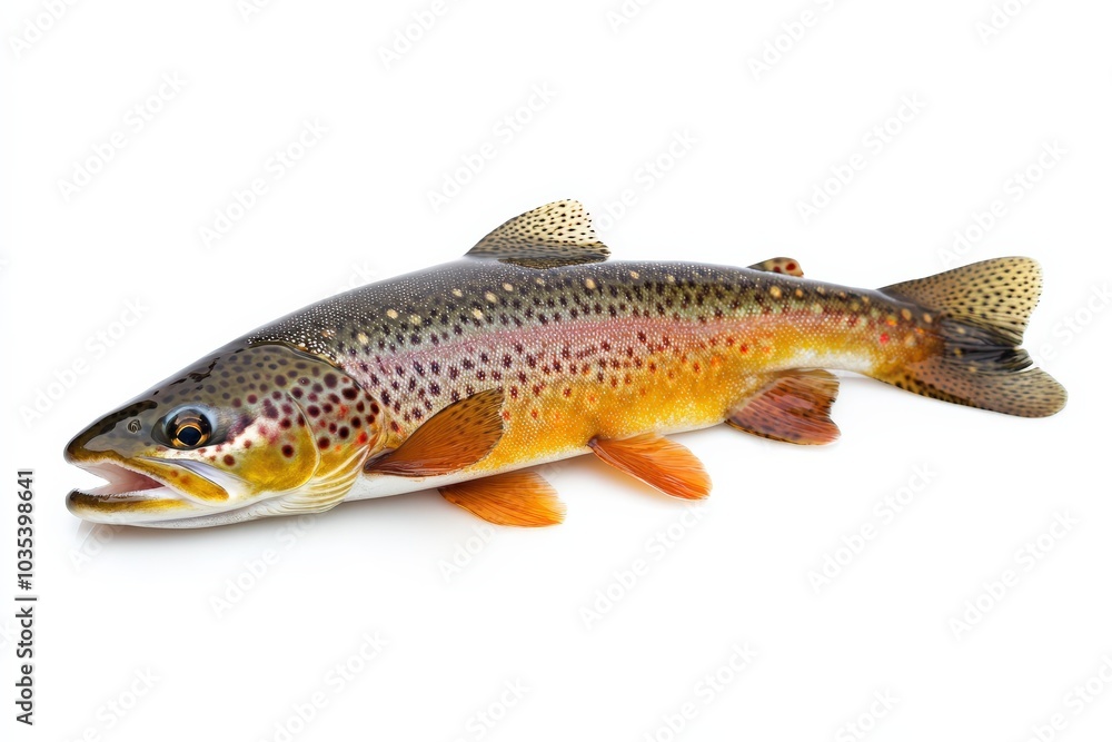 Trout Isolated on White Background. Speckled Freshwater Fish in Colorful Close-up Photo Trout Isolated on White Background. Speckled Freshwater Fish in Colorful Close-up Photo