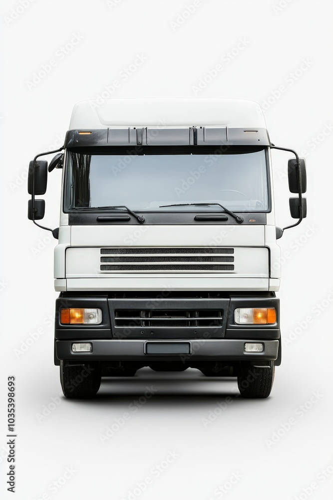 Truck Front. White MAN Cargo Vehicle Isolated on White Background