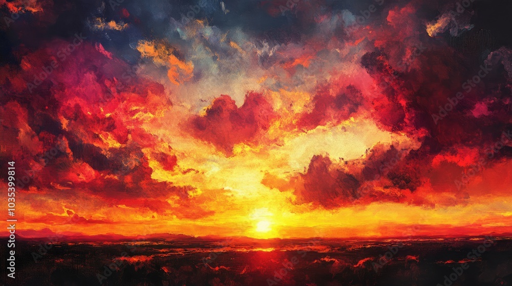 A vibrant sunset landscape on canvas, with rich colors and soft details, ideal for creating warmth in any home decor A vibrant sunset landscape on canvas, with rich colors and soft details, ideal for creating warmth in any home decor