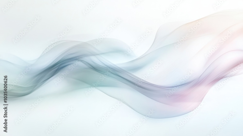 Fototapeta premium Soft, pastel light trails, arcing gently across the white background, forming a smooth, abstract pattern