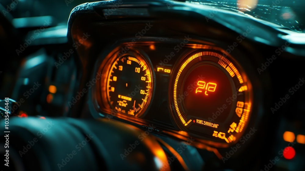 The engine gauge has a warning light on the screen when starting the engine The engine gauge has a warning light on the screen when starting the engine