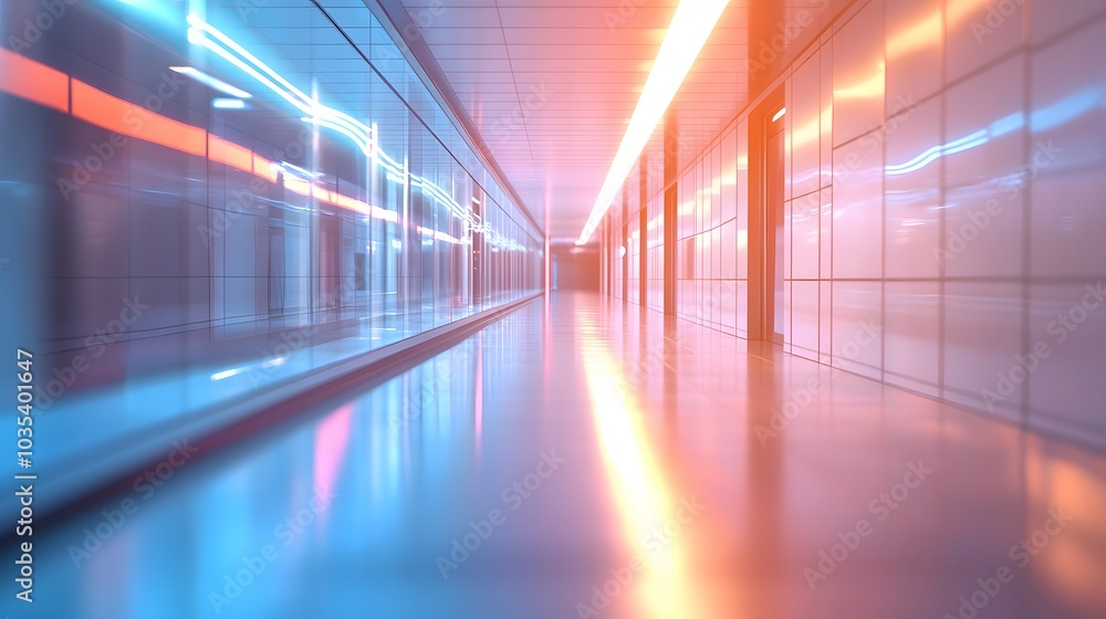 abstract defocused blurred technology space background, empty business corridor or shopping mall. Medical and hospital corridor defocused background with modern laboratory . abstract defocused blurred technology space background, empty business corridor or shopping mall. Medical and hospital corridor defocused background with modern laboratory .