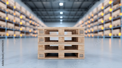 Wooden pallets in a spacious warehouse setting