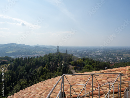 Bologna overview from the top of the Sanctuary of the Madonna of San Luca, Italy photo