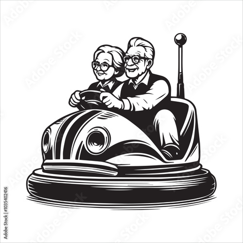 Silhouettes of grandmother and father with car toys driving in park, romantic vibes together vector illustration 