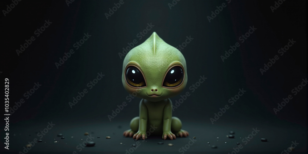 Obraz premium Small cute alien creature or fantasy monster isolated in front of monochrome background