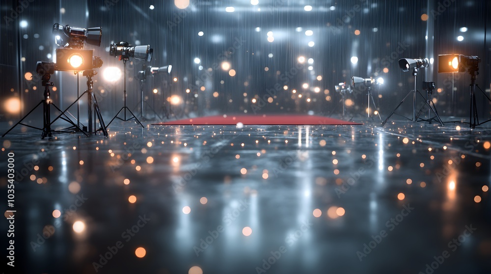 Fototapeta premium Illuminated Stage with Bright Spotlights and Dramatic Atmosphere for Performance