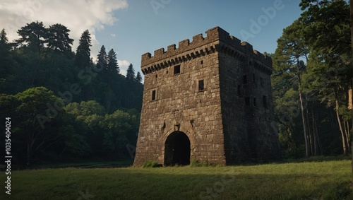 A picturesque archer tower amid vibrant autumn foliage creates a stunning visual spectacle