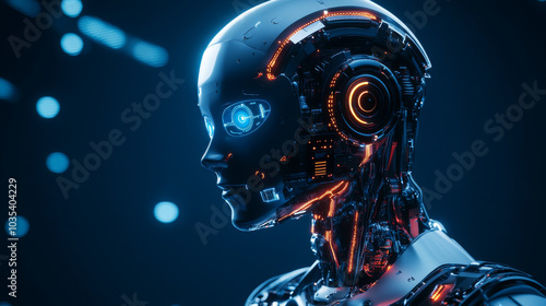 A landing page design for artificial intelligence and machine learning, featuring a banner that highlights AI concepts like chatbots and digital assistants. The graphic includes a cyber robot engaged 